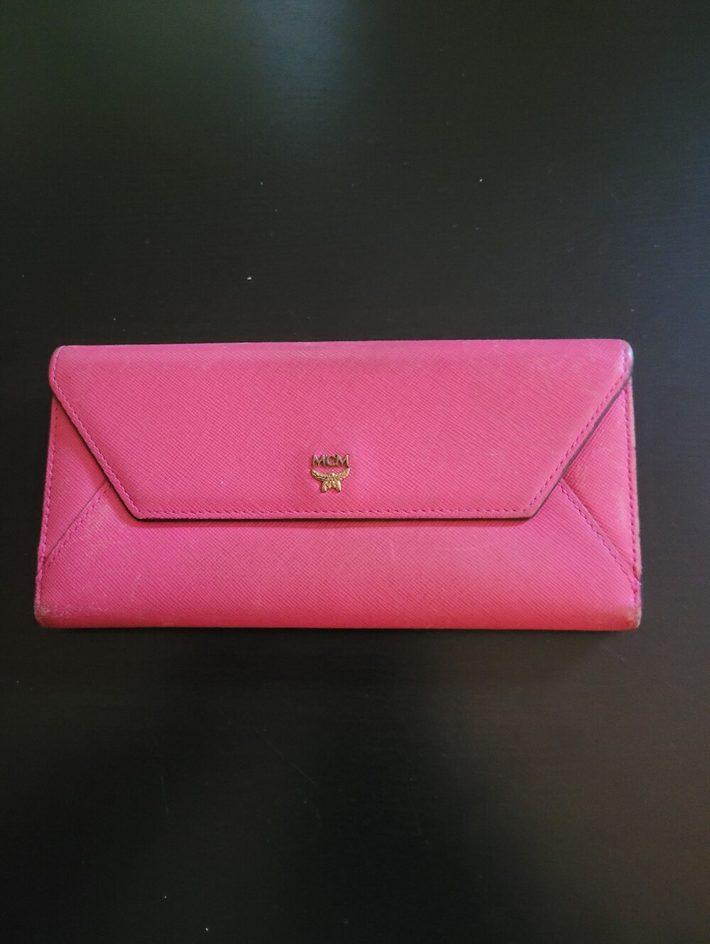MCM Hot Pink Envelope Wallet with Gold Logo